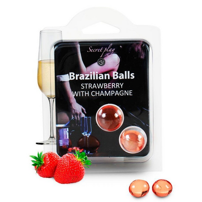 Love Bolas Óleo Massagem Corporal Morangos com Cava Brazilian Secret Play 2Uds